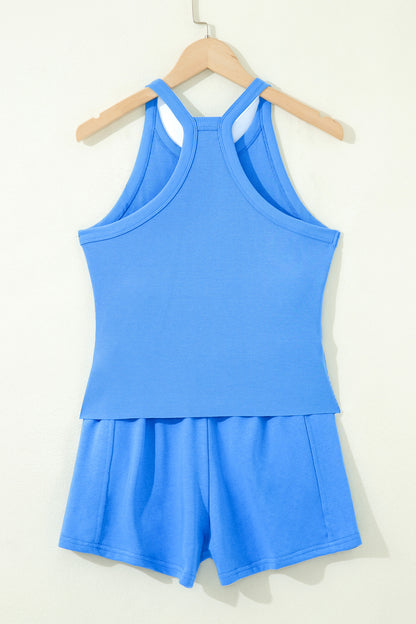 Solid Ribbed Tank Top & Shorts Set