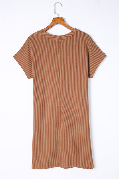 Ribbed Chest Pocket T-Shirt Dress