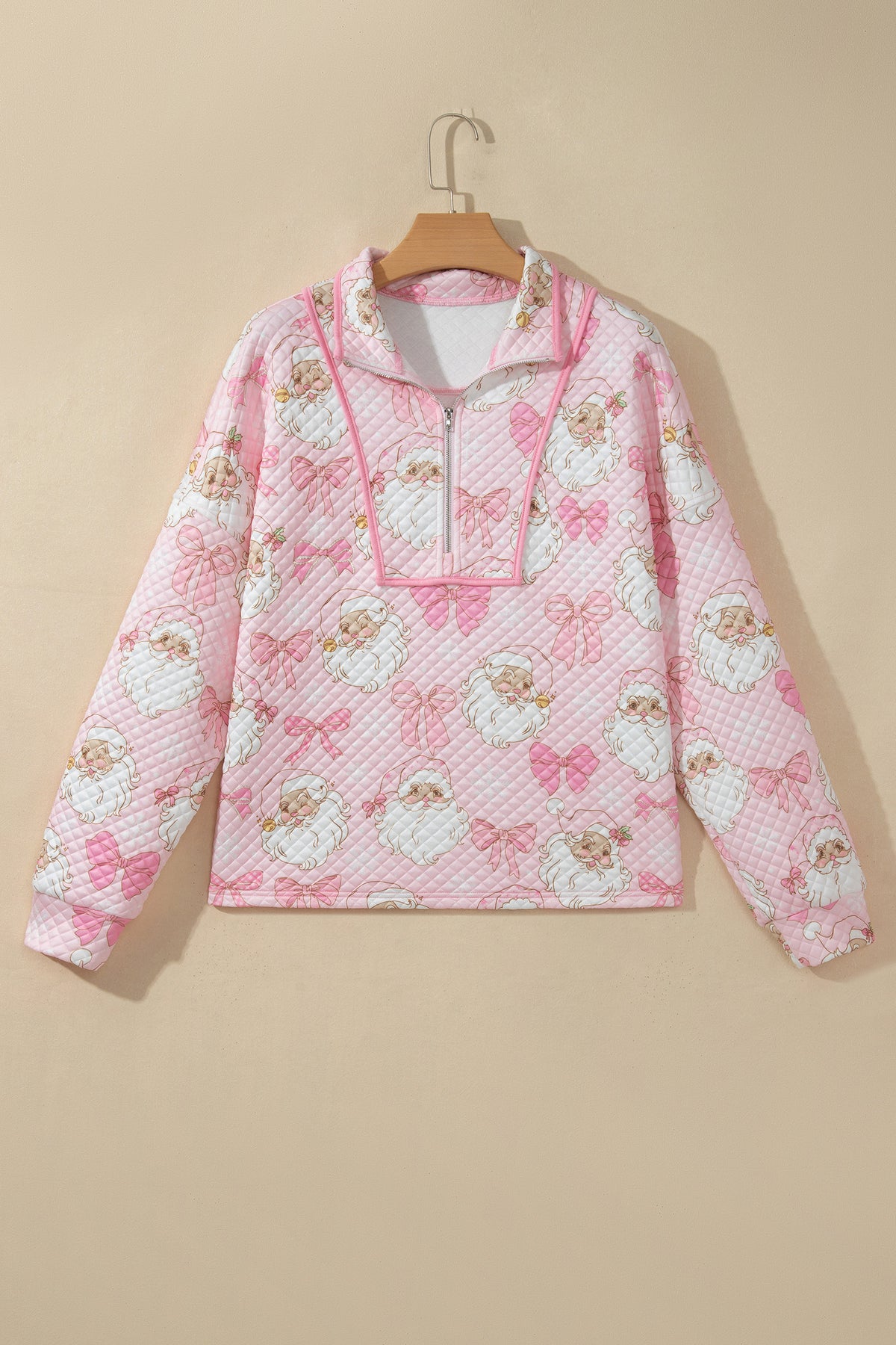 Christmas Santa Bow Half Zip Collared Sweatshirt