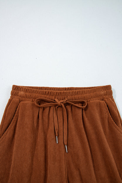 Solid Corduroy Drawstring Elastic Waist Pants