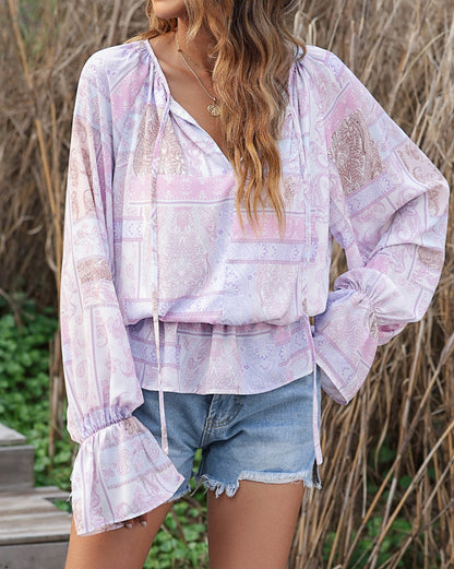 Paisley Patchwork Bubble Sleeve Blouse