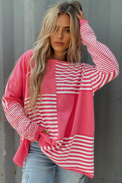 Stripe Patchwork Long Sleeve Tunic Top