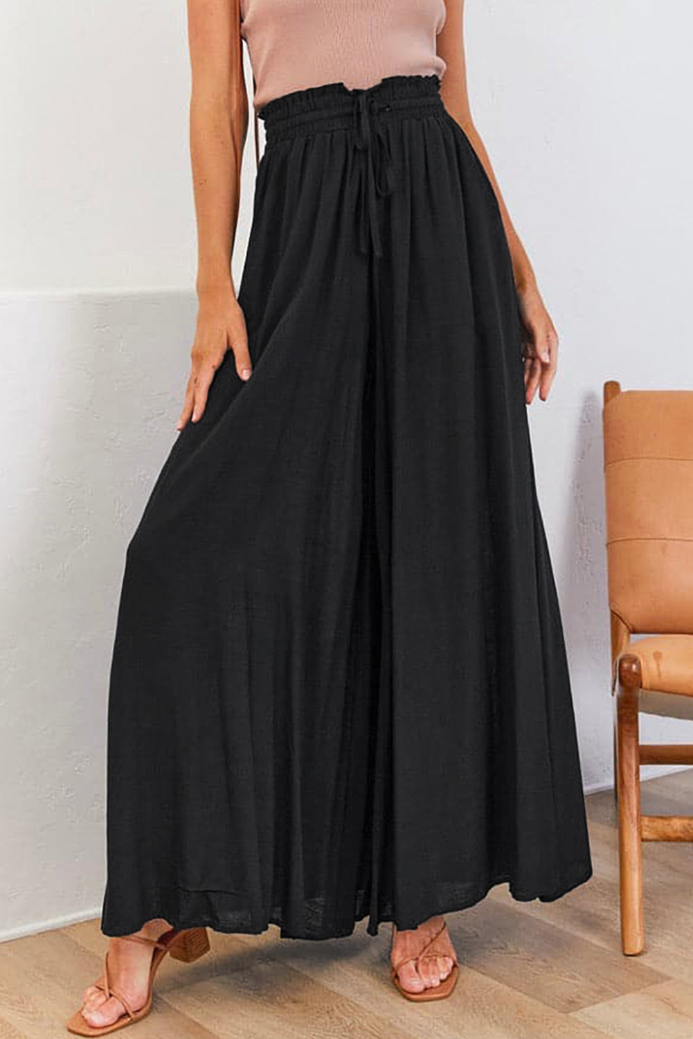 Drawstring Wide Leg Pocketed Pants