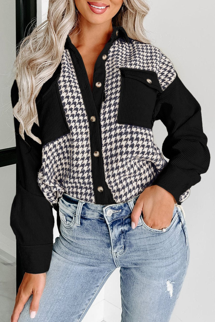 Houndstooth Corduroy Patchwork Shacket