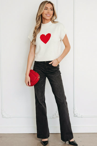Heart Graphic Cropped Short Sleeve Sweater