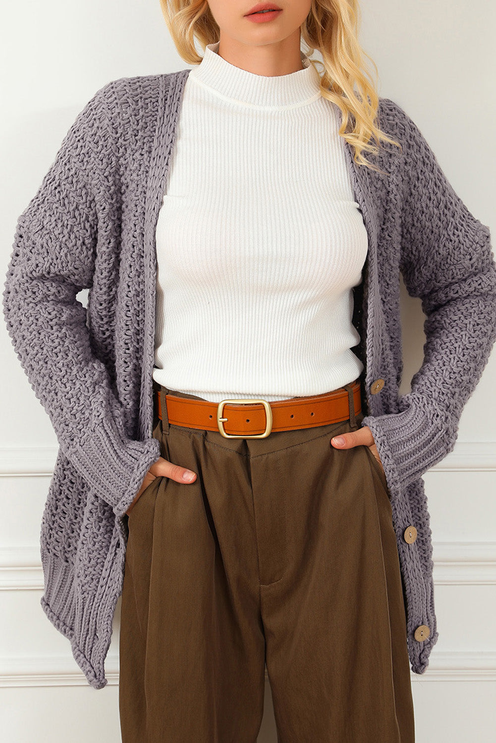 Vintage Chunky Button Oversized Cardigan