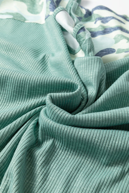 Plus Size Camo Patchwork Ribbed V-Neck Tee