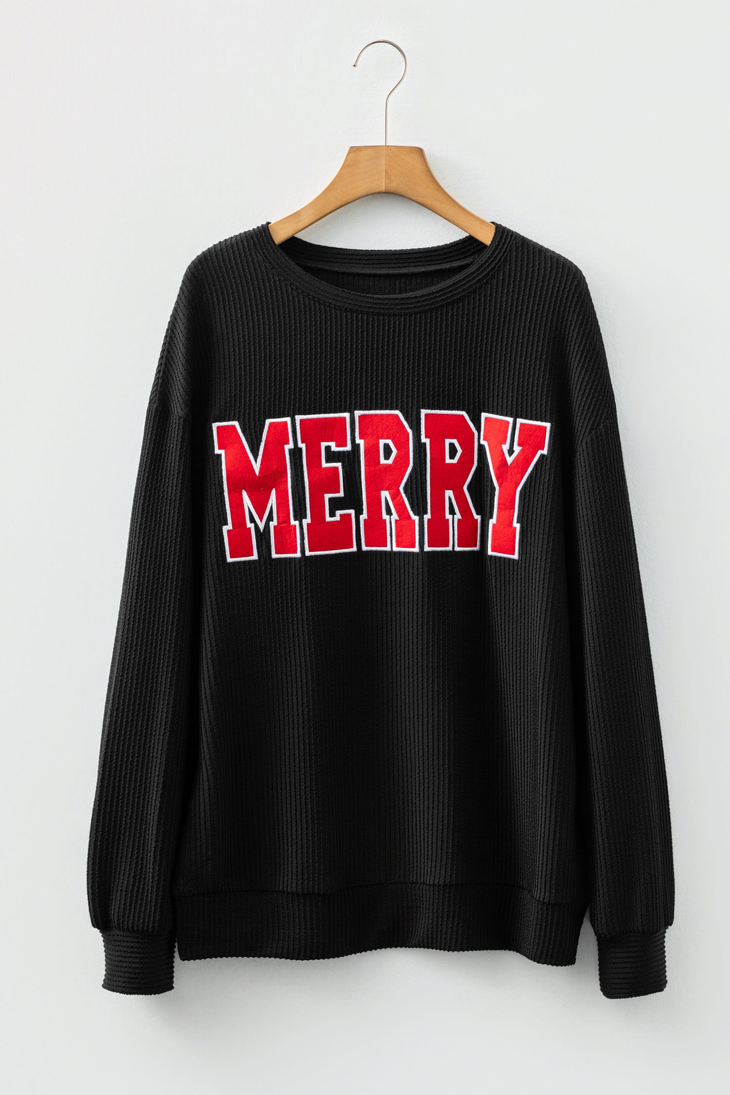 Christmas Merry Corded Knit Long Sleeve Top