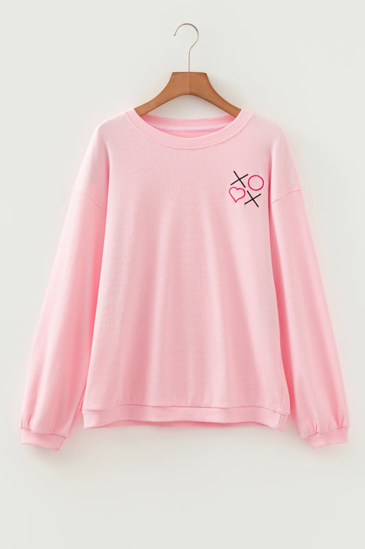 Valentine XOXO & Heart Embroidered Sweatshirt