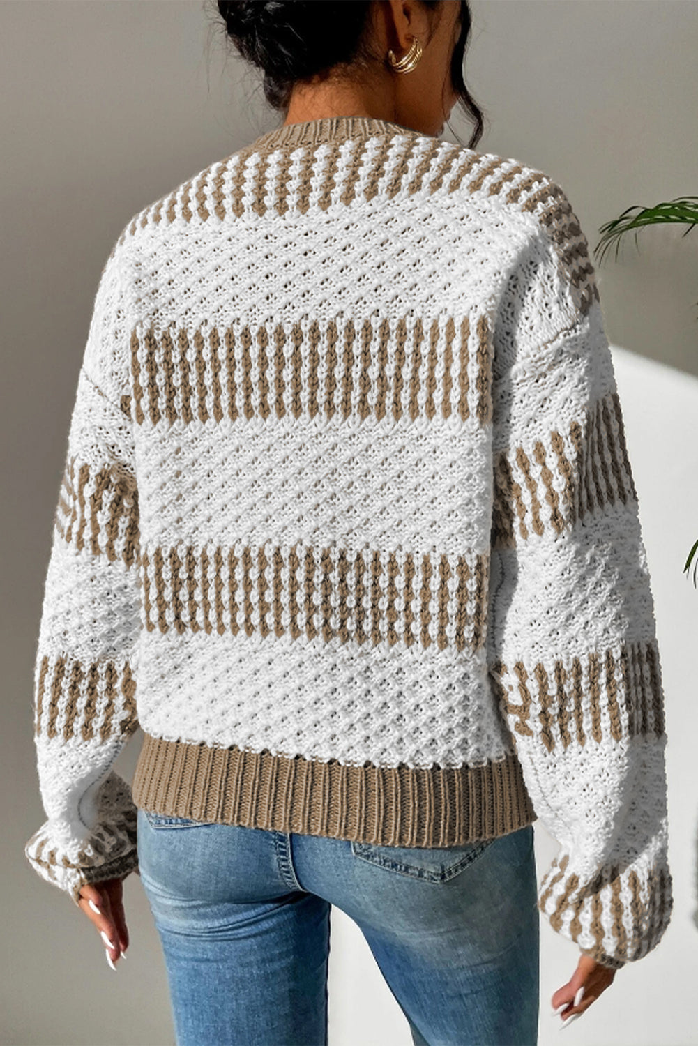 Stripe Cable Drop Shoulder Sweater