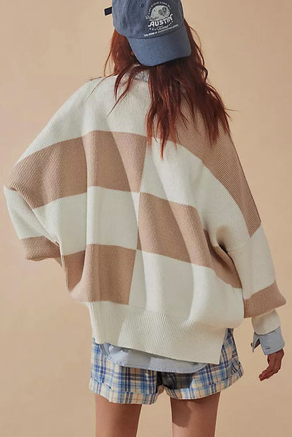 Checker Side Slit Oversized Sweater