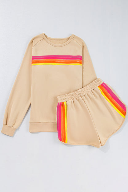 Colorblock Stripe Pullover and Shorts Set
