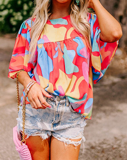 Abstract Wide Sleeve Blouse