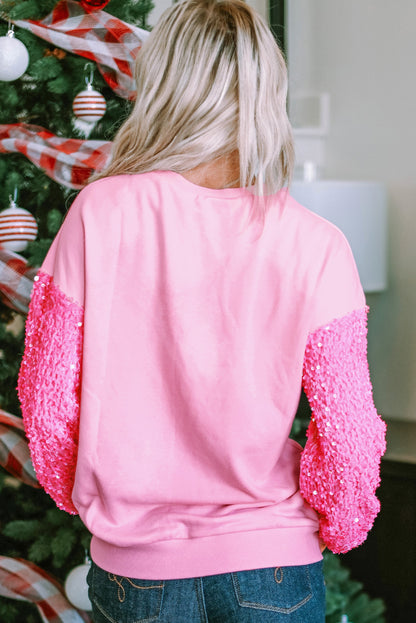 Solid Sequin Patchwork Long Sleeve Top