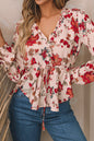 Floral Long Sleeve Peplum Blouse