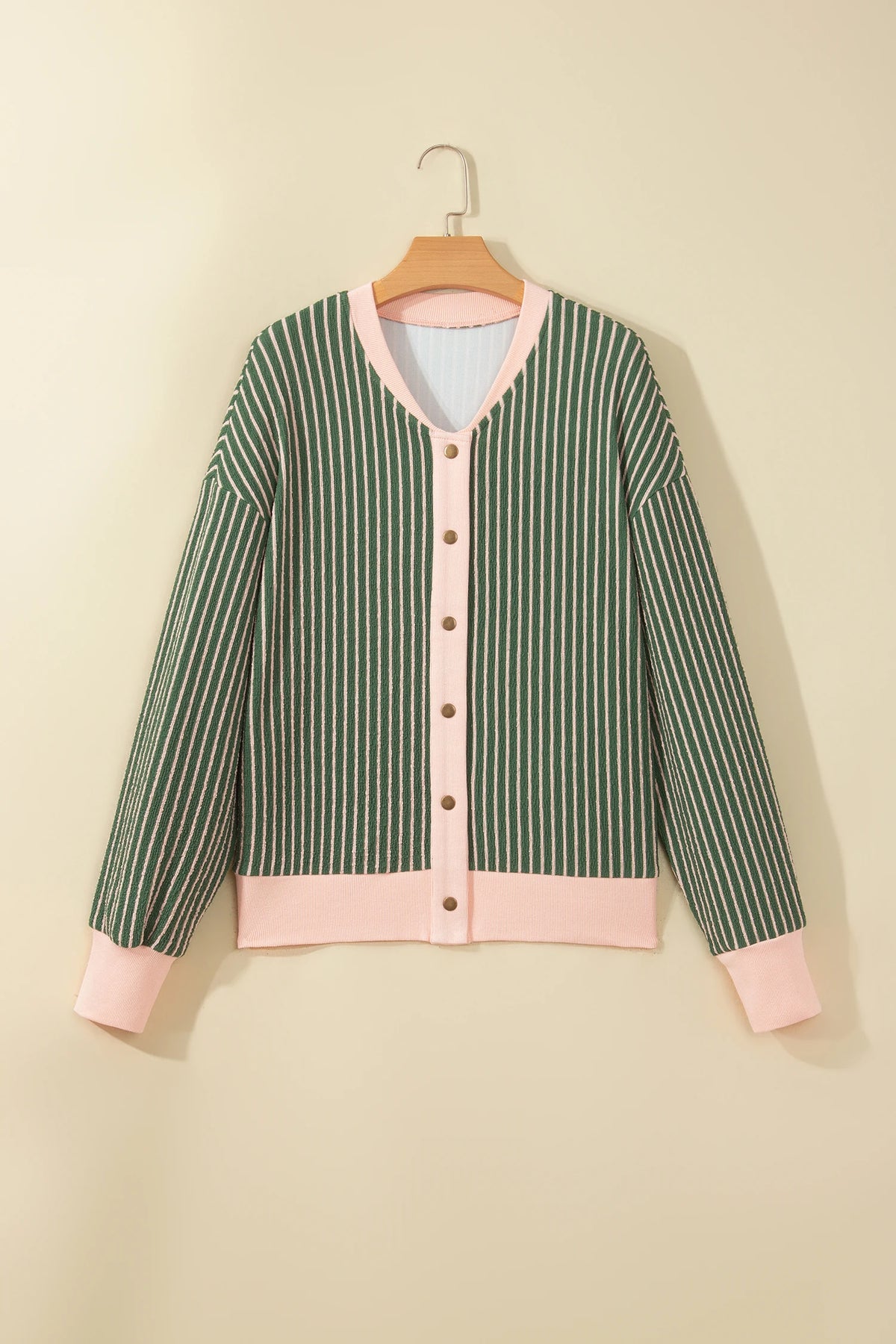 Stripe Contrast Trim Buttoned V-Neck Cardigan