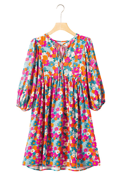 Floral Split Neck Babydoll Dress