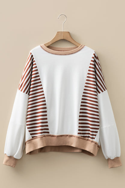 Stripe Colorblock Patchwork Contrast Stitch Sweatshirt