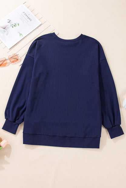 Solid Ribbed Trim Pullover Sweatshirt