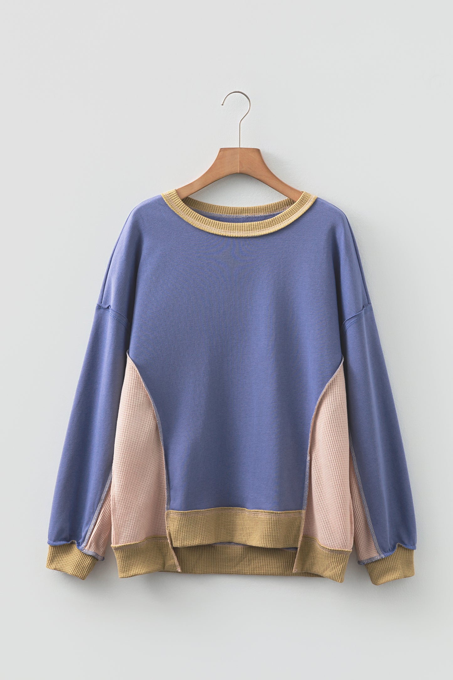 Colorblock Waffle Patchwork Oversize Sweatshirt