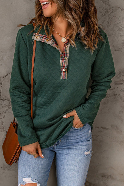 Plaid Elbow Patch Textured Sweatshirt