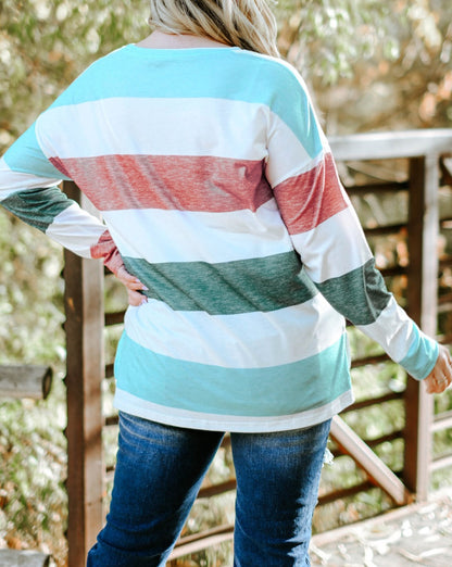 Stripe Colorblock Pullover Top Plus Size