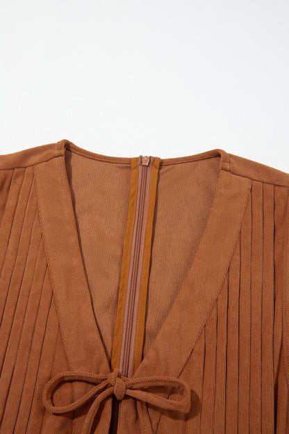Solid Tie V-Neck Sleeveless Corduroy Romper
