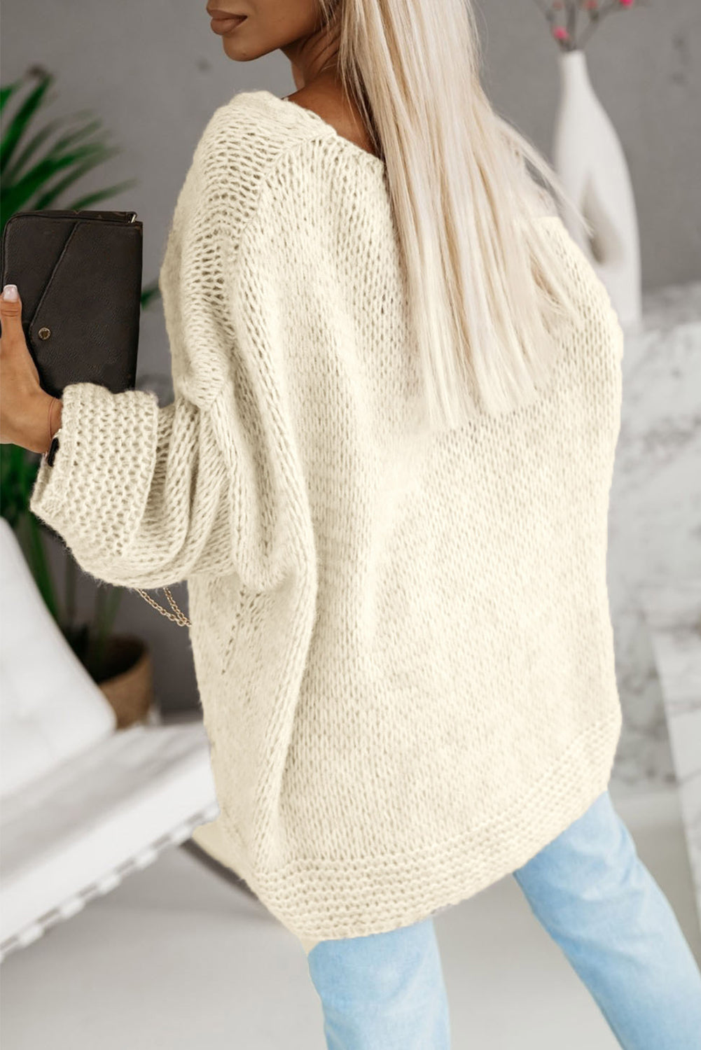 Loose Knit V-Neck Oversized Sweater