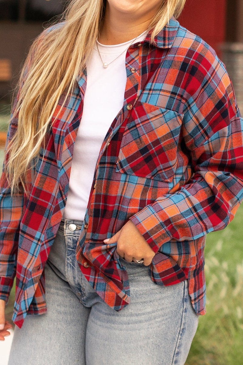 Plaid Buttoned Long Sleeve Shirt Plus Size