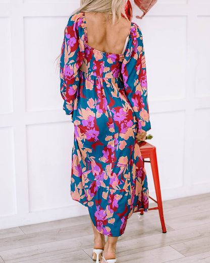 Floral Ruffle Empire Waist Midi Dress