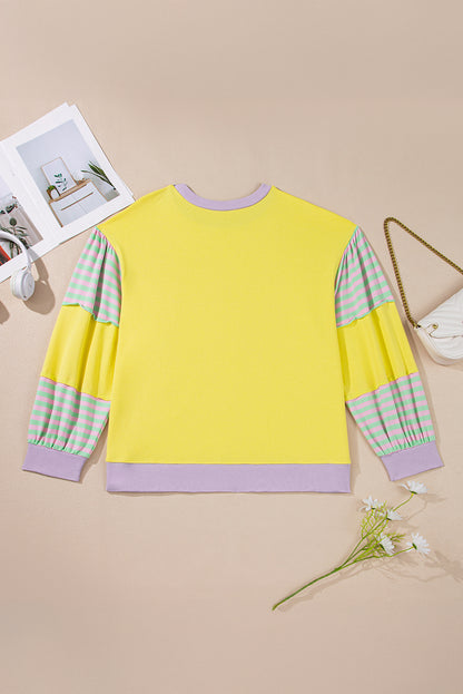 Plus Size Stripe Colorblock Patchwork Long Sleeve Crewneck Sweatshirt