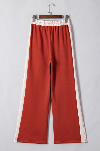 Colorblock Drawstring Wide Leg Pants