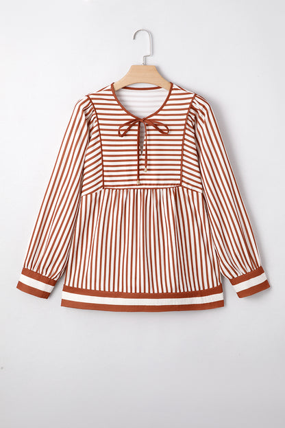 Stripe Long Sleeve Babydoll Blouse