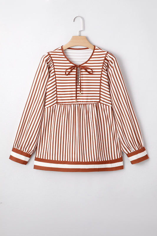 Stripe Long Sleeve Babydoll Blouse