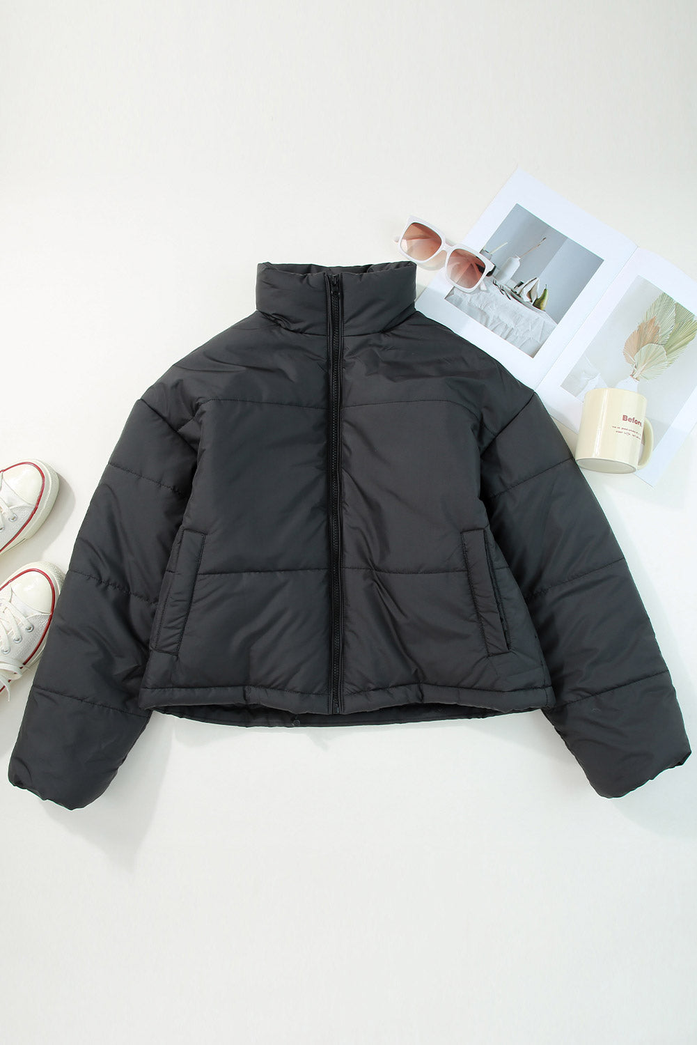 Zip Up Drawstring Puffer Coat