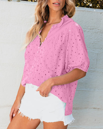 Floral Embroidered Puff Sleeve Blouse