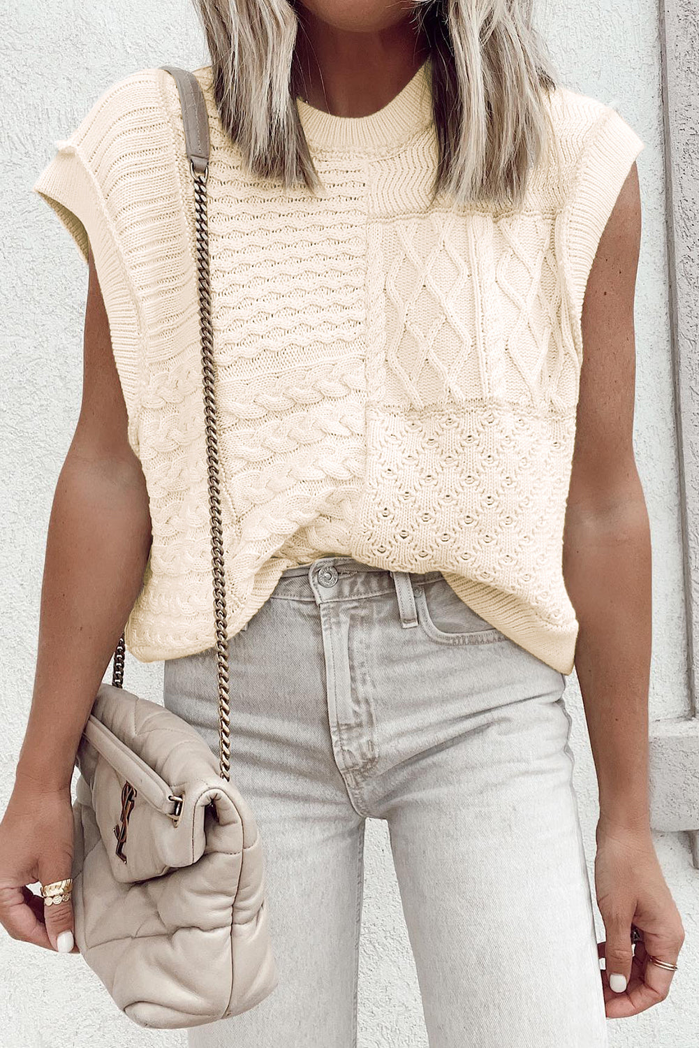 Cable Cap Sleeve Sweater Top