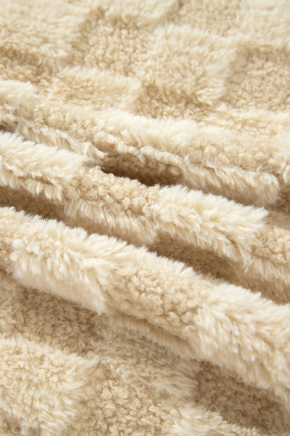 Checker Plush Fleece Corduroy Trim Buttoned Shacket
