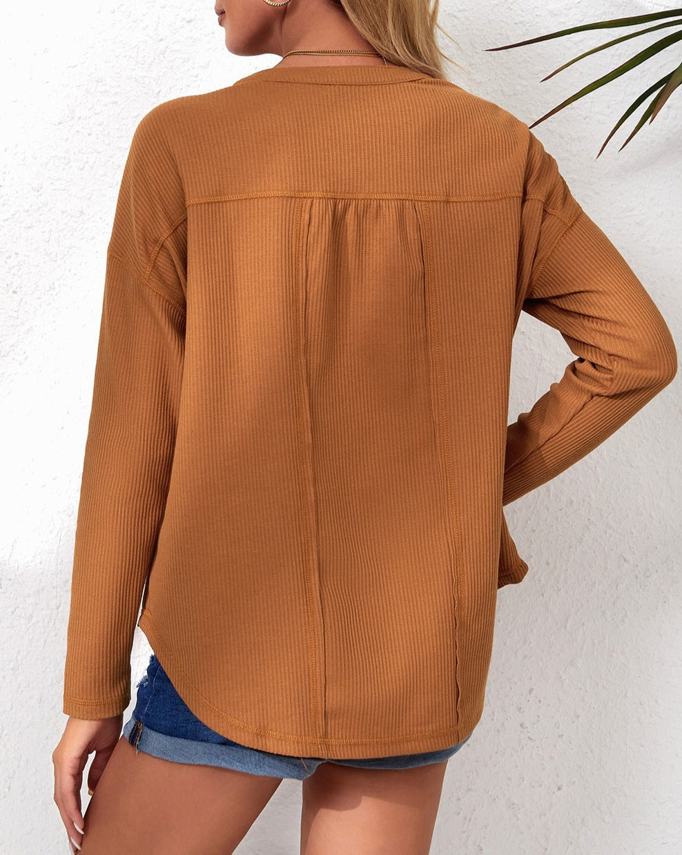 Waffle Long Sleeve Henley Top