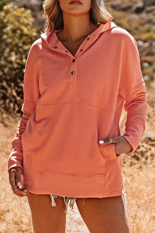 Buttoned Henley Kangaroo Pocket Hoodie