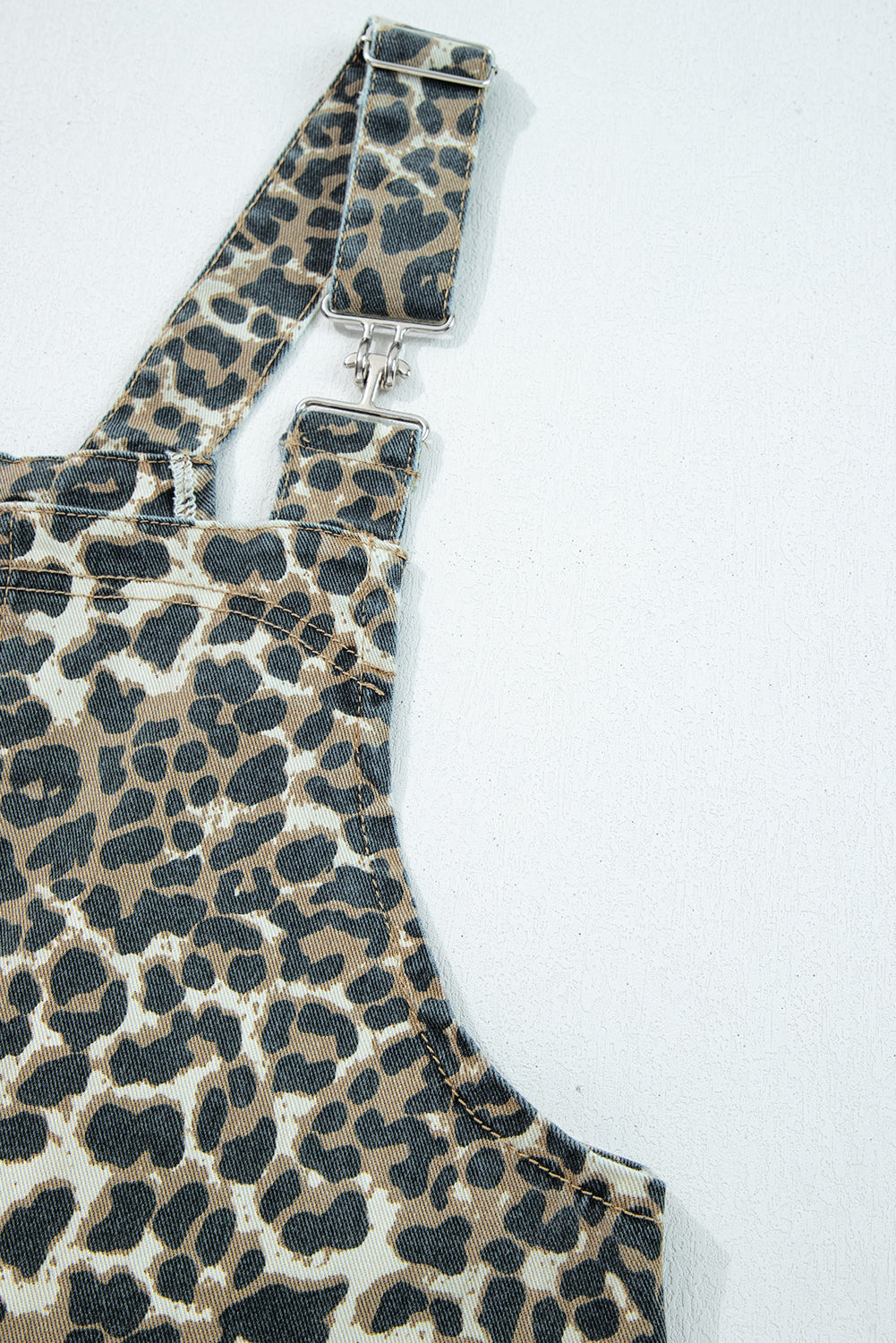 Leopard Denim Pocketed Mini Dress