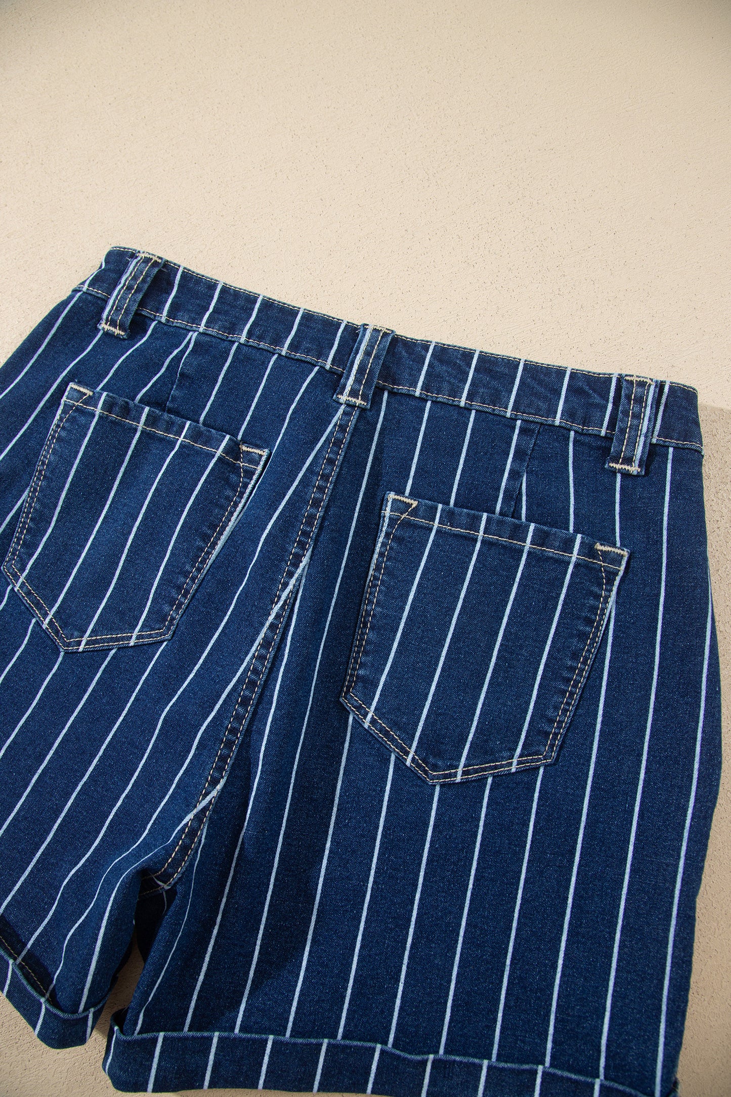 Denim Stripe Metal Button Detail Shorts