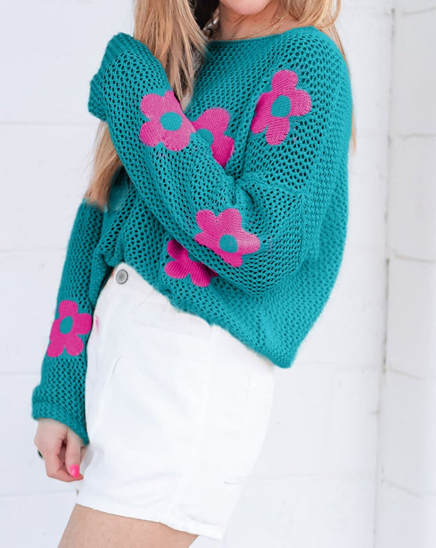 Floral Hollowed Knit Sweater