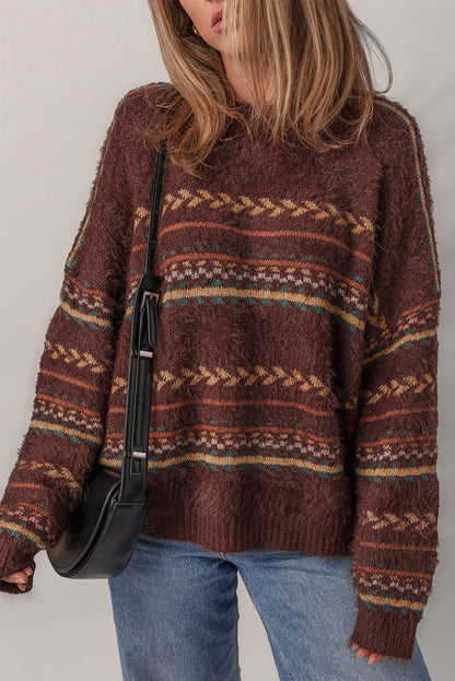 Boho Stripe Knitted Drop Shoulder Sweater