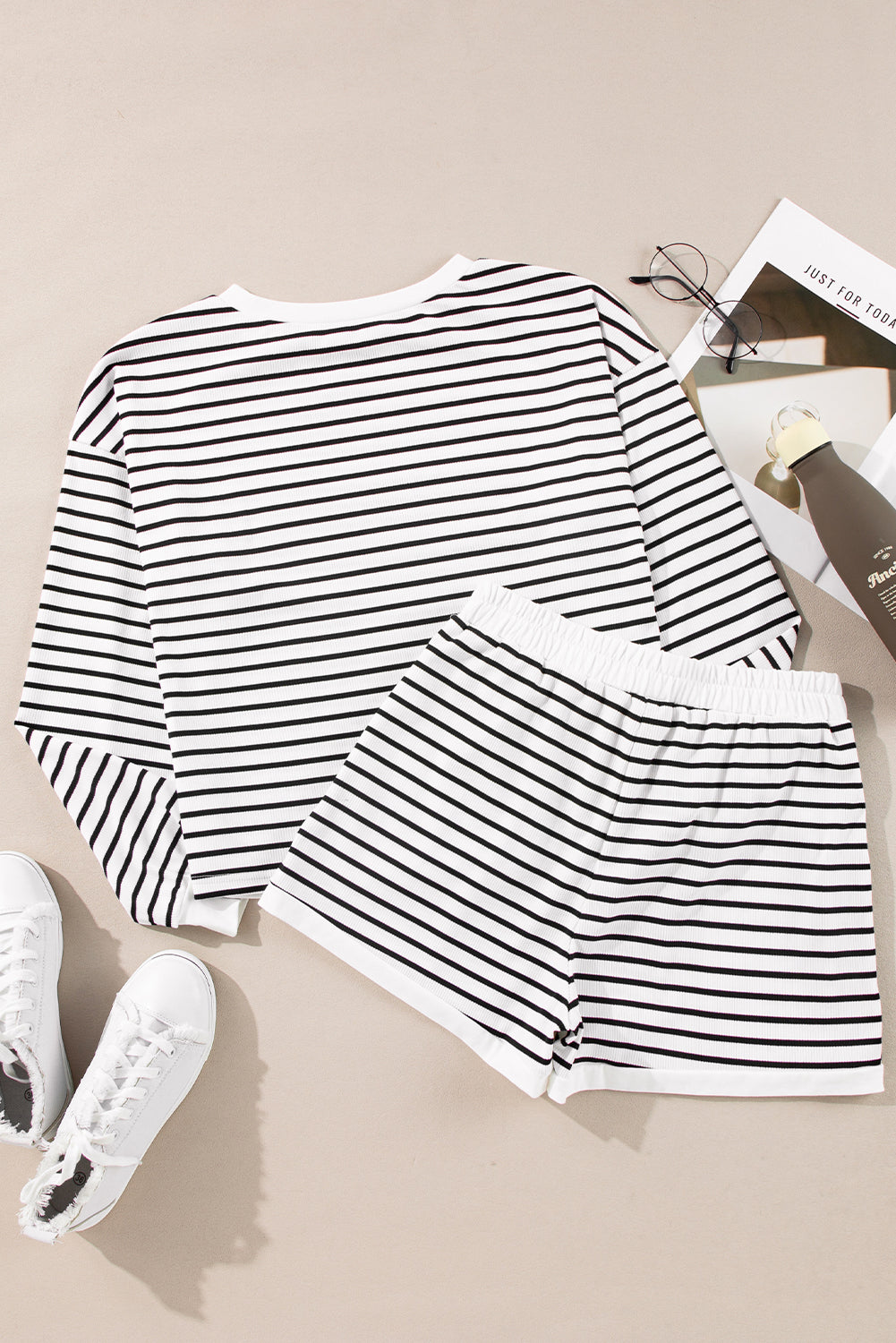 Stripe Texture Top and Shorts Set