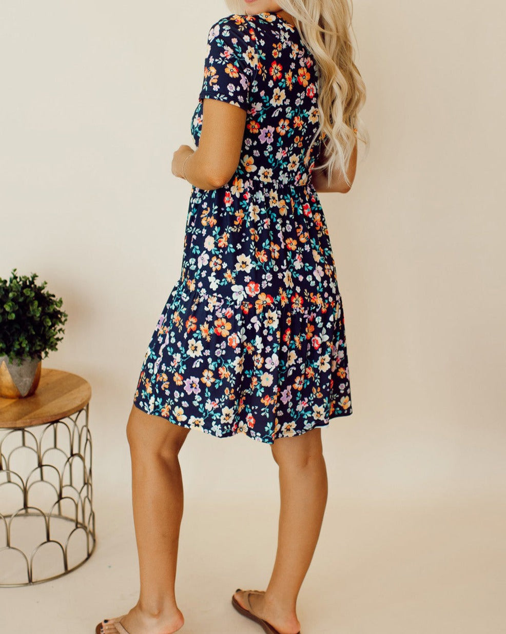 Floral Short Sleeve Tiered Dress