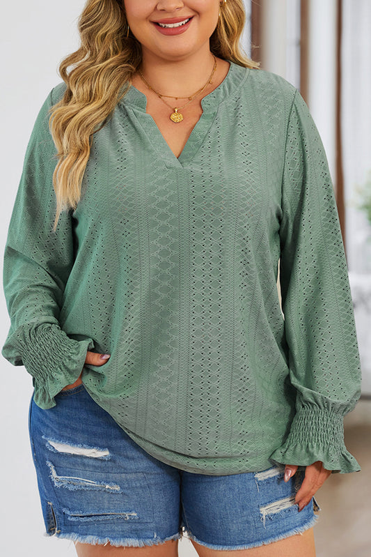 Eyelet Long Sleeve Blouse Plus Size