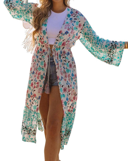 Floral Tassel Tie Kimono