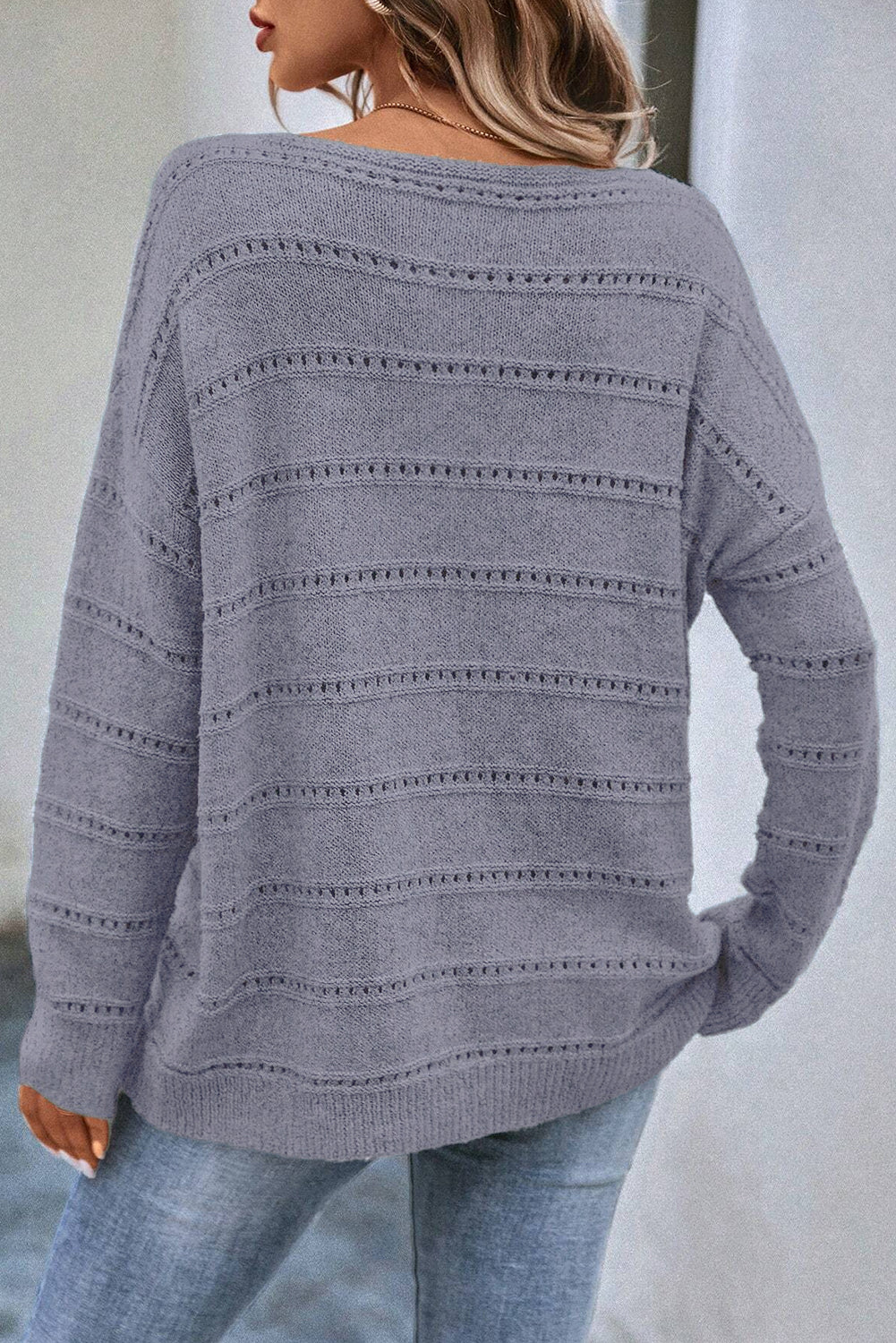 Pointelle Knit Boatneck Sweater