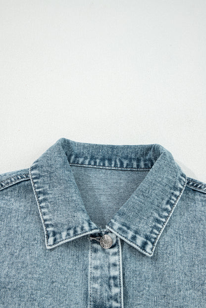 Denim Button Flap Pocket Frayed Vest